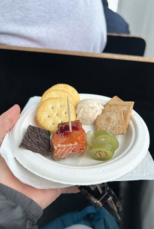 Locally sourced snacks on the Lighthouse Excursions vessel included smoked salmon and bull kelp pickles.