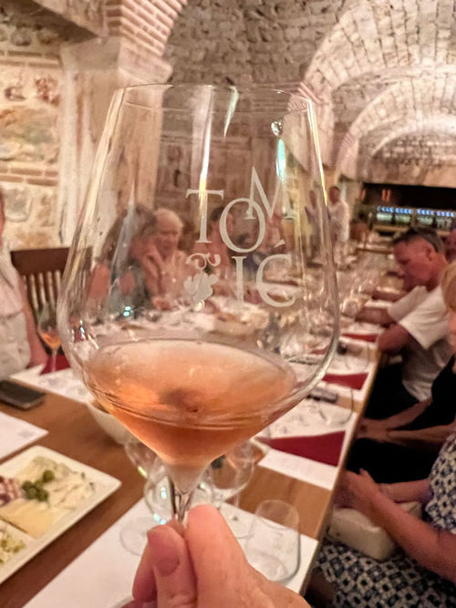 Sampling multiple varietals, including this summery rosé, at the Tomic winery in Jelsa. Sampling multiple varietals, including this summery rosé, at the Tomic winery in Jelsa.
