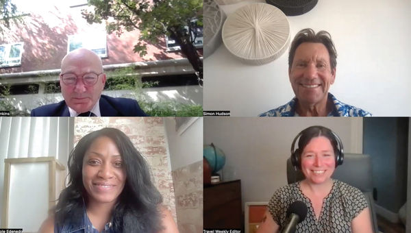 Clockwise from top left: Tom Jenkins of the European Tour Operators Association; Simon Hudson, a professor at the University of South Carolina; host Rebecca Tobin; and tours and river cruise editor Nicole Edenedo. Clockwise from top left: Tom Jenkins of the European Tour Operators Association; Simon Hudson, a professor at the University of South Carolina; host Rebecca Tobin; and tours and river cruise editor Nicole Edenedo.