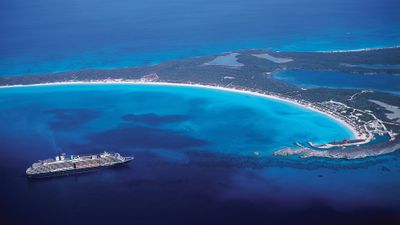 A Holland America Line ship calling at Half Moon Cay.