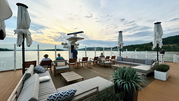 The lounge and pool area on the sun deck of the Viking Mississippi.