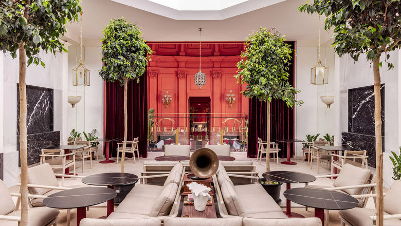 The Mache restaurant has stained-glass windows, lofty ceilings and a garden terrace.