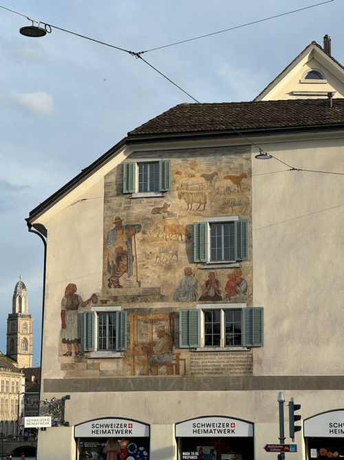 A mural in Zurich's Old Town tells us this house was once the site of a business that processed wool using water from the Limmat River. A mural in Zurich's Old Town tells us this house was once the site of a business that processed wool using water from the Limmat River.