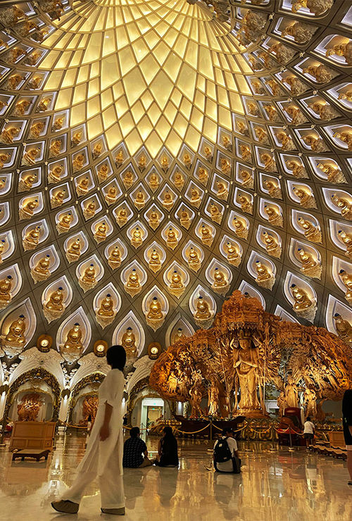 More than 200 Buddhas line the interior wall of the the Guanyin Altar in Zhoushan, China.