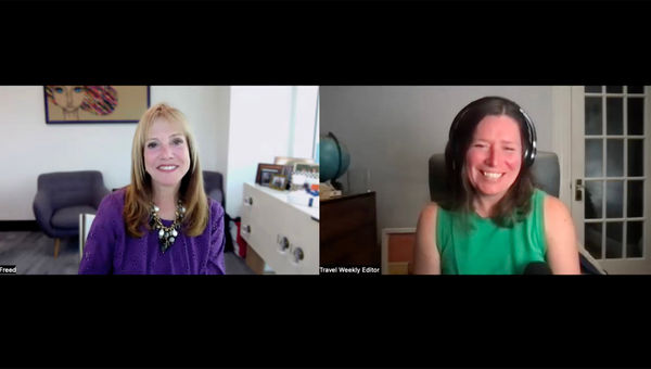 Royal Caribbean International's Vicki Freed, left, and host Rebecca Tobin talk about the line's bold plan to operate a 700-plus day world cruise.