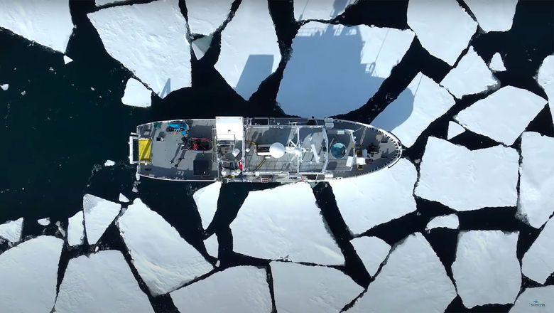 A video still from SeaWorld's Arctic Flying Theater.