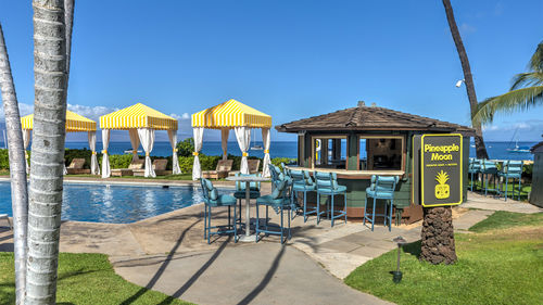 The newly reopened resort also has a brand new poolside bar. The newly reopened resort also has a brand new poolside bar.