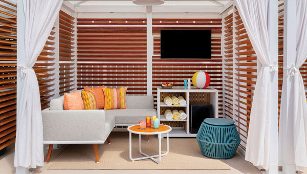 A cabana at the remodeled pool. A cabana at the remodeled pool.