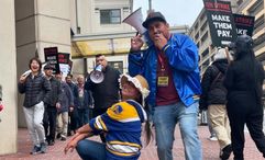 San Francisco hotel workers on strike on Sept. 22.