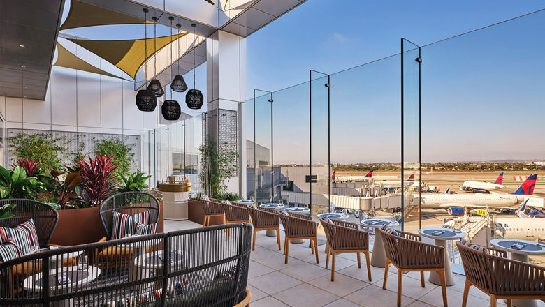 The Sky Deck terrace has 26 seats overlooking the air field.