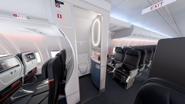 The new Delta interior, including the lavatory. The new Delta interior, including the lavatory.