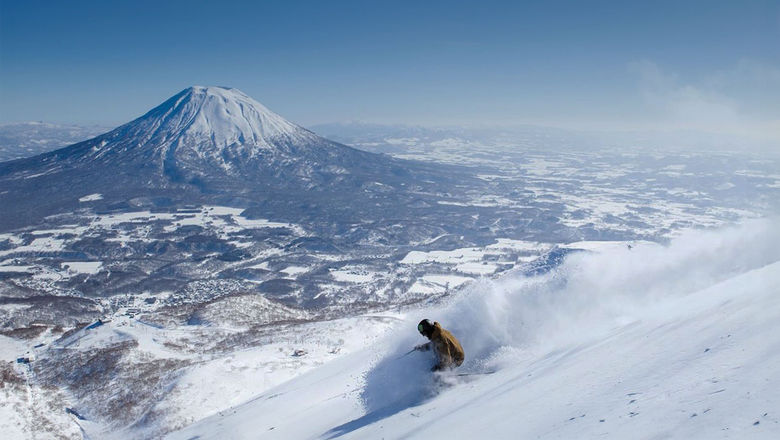 Mount Yotei forms an impressive backdrop for skiers in Niseko.
