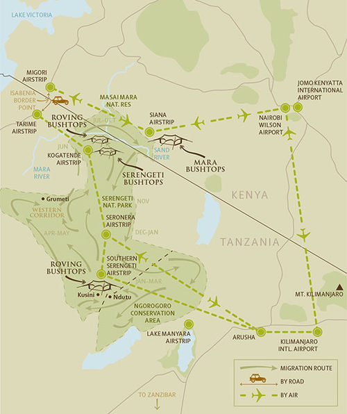 A map shows the two Roving Bushtops locations.Bushtops Safari Camps A map shows the two Roving Bushtops locations.Bushtops Safari Camps
