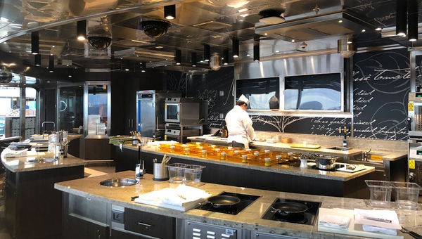 The Culinary Arts Kitchen on the Seven Seas Explorer offers cooking classes. The Culinary Arts Kitchen on the Seven Seas Explorer offers cooking classes.