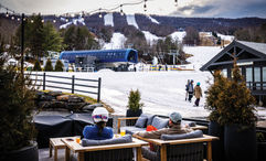 Visitors at The Terrace, Windham Mountain Club's slopeside full-service, outdoor lounge.