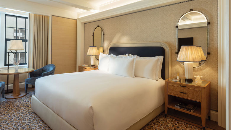 A deluxe king guestroom at The Surrey, A Corinthia Hotel in New York.
