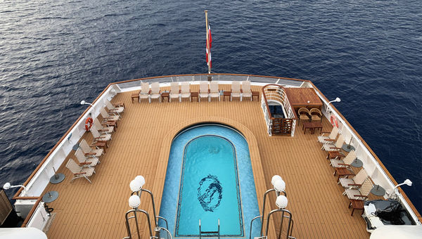 The ship's aft pool deck. This is where the inflatable slide is sometimes launched. The ship's aft pool deck. This is where the inflatable slide is sometimes launched.