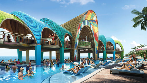 Royal Caribbean is touting The Floating Flamingo as the world's largest swim-up bar. Royal Caribbean is touting The Floating Flamingo as the world's largest swim-up bar.