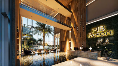 A rendering of the MB Resort Orlando's lobby.