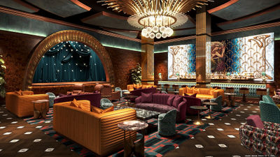 A rendering of Caspian’s Cocktails & Caviar, which features a rock music lounge where one night a week, guests can take the stage and sing with a band.