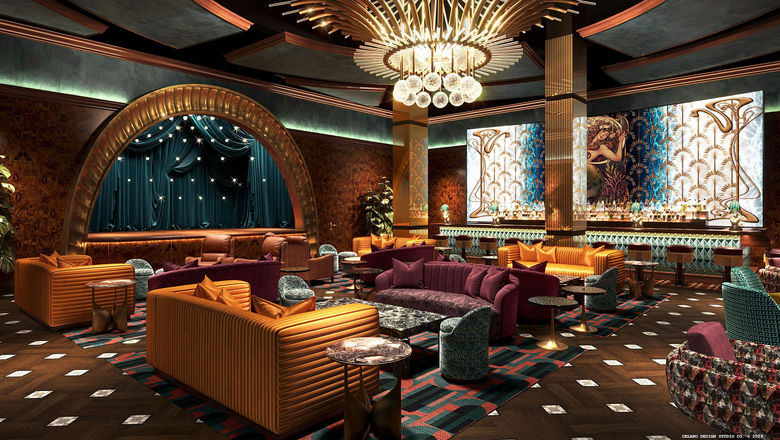 A rendering of Caspian’s Cocktails & Caviar, which features a rock music lounge where one night a week, guests can take the stage and sing with a band.