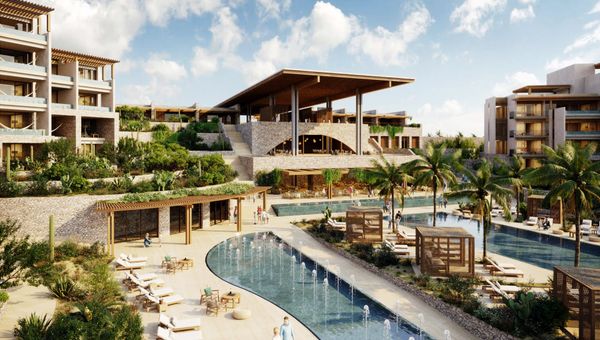A rendering of the main pool area at the Conrad Los Cabos.
