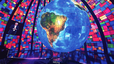 The Sphere's immersive capabilities, including absorbing 3D video displays, helped to emphasize Delta's soaring ambition in the realms of technology, AI and personalization.