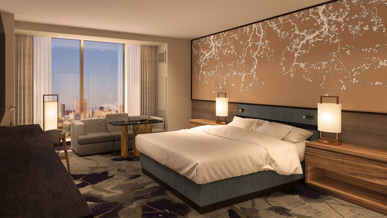 A guestroom at the Nobu Hotel Caesars New Orleans.