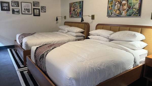 A Dew Drop Inn guestroom honoring civil rights icons. A Dew Drop Inn guestroom honoring civil rights icons.
