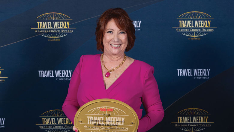Michele Saegesser with her Lifetime Achievement Award at the 2024 Travel Weekly Readers Choice Awards.