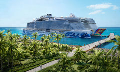 A rendering of Norwegian Cruise Line ships docked at a pier at private island Great Stirrup Cay. NCLH anticipates a Q4 opening of the pier.
