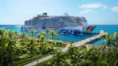A rendering of Norwegian Cruise Line ships docked at a pier at private island Great Stirrup Cay. NCLH anticipates a Q4 opening of the pier.