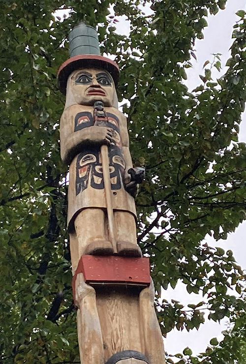 Totem poles stand throughout the Alaska Native Heritage Center. Totem poles stand throughout the Alaska Native Heritage Center.