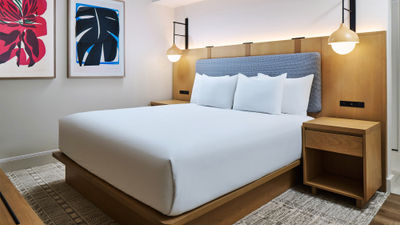 The new king bed ocean front junior suite at the Hyatt Regency Waikiki Beach Resort & Spa.