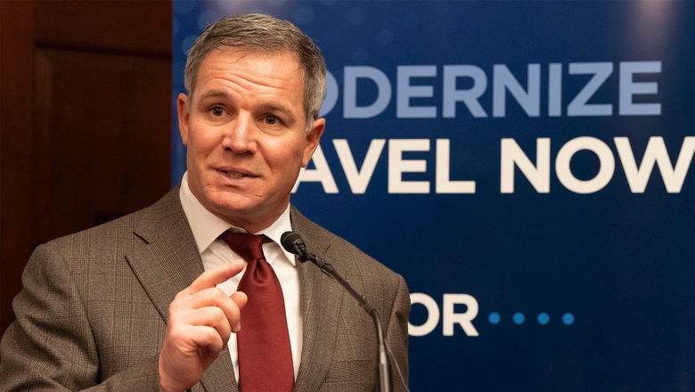 U.S. Travel Association CEO Geoff Freeman spoke during a meeting at the U.S. Capitol on Feb 19.