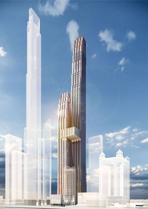 The Corinthia Dubai's towers will be conjoined by a cantilevered sky lobby some 650 feet above the ground.