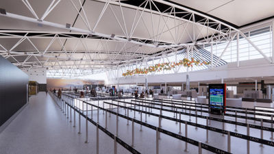 The new Terminal E ticketing lobby at Houston Bush Intercontinental.