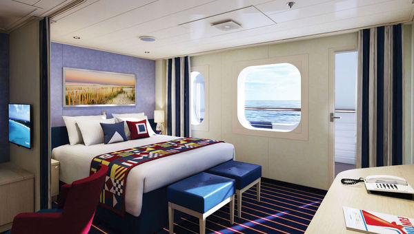 Carnival Cruise Line's Family Harbor Suites accommodate five guests. Carnival Cruise Line's Family Harbor Suites accommodate five guests.