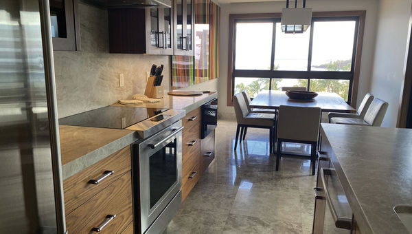 The well-appointed kitchen in a two-bedroom unit at the Kaanapali Alii. The well-appointed kitchen in a two-bedroom unit at the Kaanapali Alii.