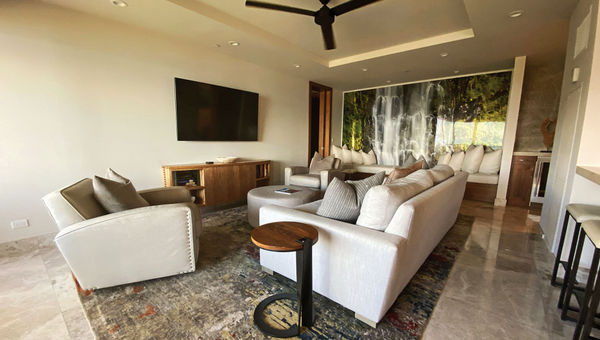 The living room of the unit was modern. The living room of the unit was modern.