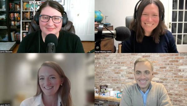 Clockwise from top left: Travel Weekly's Jamie Biesiada and Rebecca Tobin and Embark Beyond's Jack Ezon and Laura Worth. Clockwise from top left: Travel Weekly's Jamie Biesiada and Rebecca Tobin and Embark Beyond's Jack Ezon and Laura Worth.