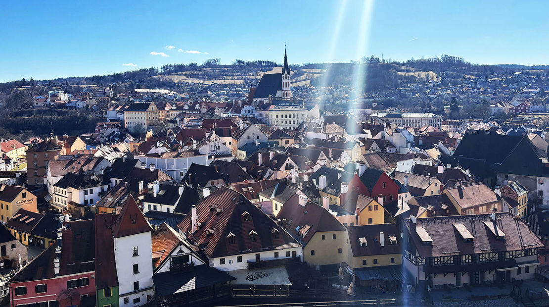 A sweeping view of the town below from Cesky Krumlov Castle.