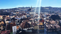 A sweeping view of the town below from Cesky Krumlov Castle.