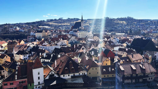 A sweeping view of the town below from Cesky Krumlov Castle.