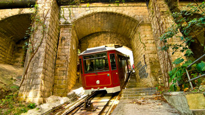 The Peak Tram funicular railway.