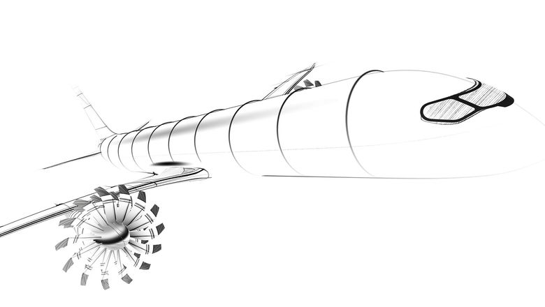 This scetch shows possible technology choices for Airbus' next-genration single aisle aircraft, including an open fan engine.