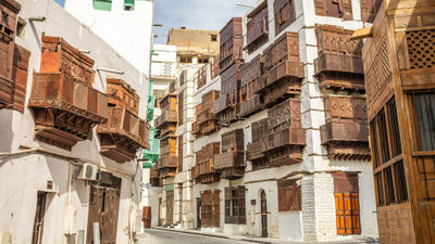 Traditional buildings in Al-Balad, the historic district of Jeddah, Saudi Arabia, a new port of call for Celestyal Cruises.