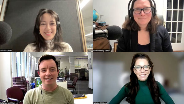 On the Folo by Travel Weekly podcast to talk about Canadian travel in the wake of tariff talk and President Trump's "51st state" comments were, clockwise from top left: Christina Jelski and Rebecca Tobin of Travel Weekly; Natasha Lair-McKenty, the managing editor of TravelPulse Canada; and McKenzie McMillan, a travel advisor at Vancouver-based The Travel Group.