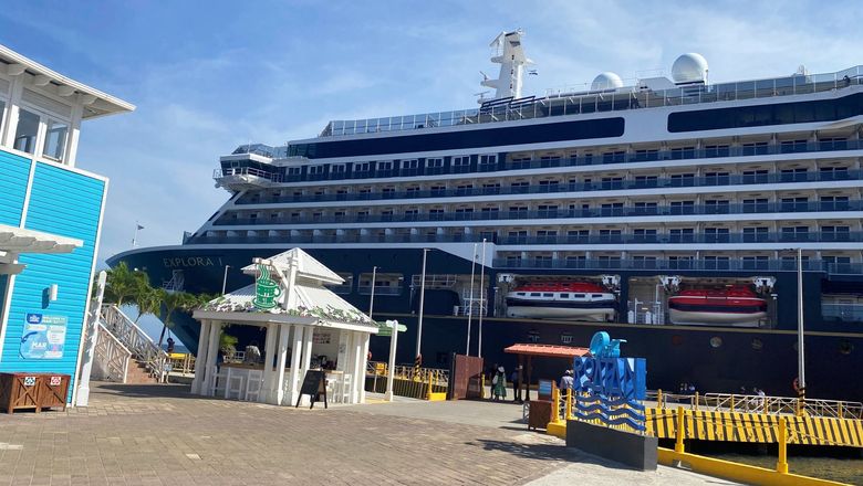 The Explora I cruise ship in Roatan, Honduras.