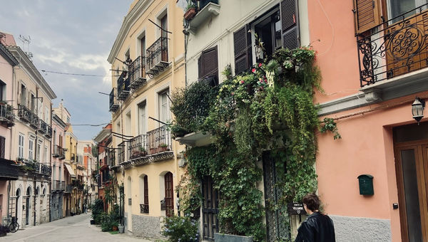 The narrow picturesque streets of the Villanova district are filled with pastel-colored houses, many adorned with flower-filled balconies and courtyards. The narrow picturesque streets of the Villanova district are filled with pastel-colored houses, many adorned with flower-filled balconies and courtyards.